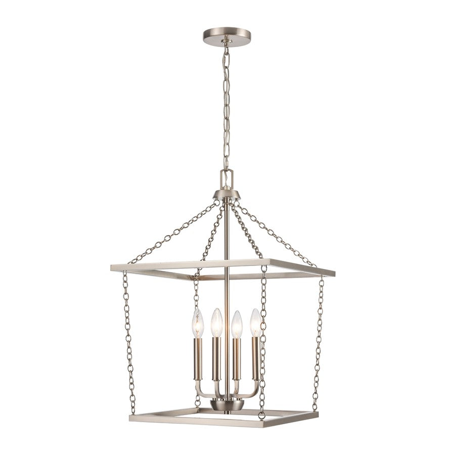 Atlas Lighting Emmett 17in 4-Light Pendant | Transitional Brushed Nickel Metal Cage | Kitchen Island & Dining Room | Model CL11769-NK