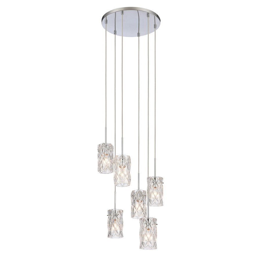 Atlas Lighting Forma de Crystal 17in 6-Light Pendant | Polished Chrome and Clear Textured Glass | Modern Dining Room & Living Room | Model CL11772-CH