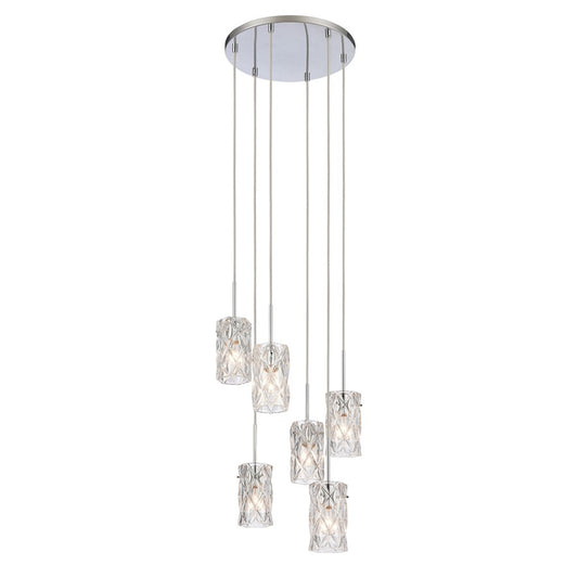 Atlas Lighting Forma de Crystal 17in 6-Light Pendant | Polished Chrome and Clear Textured Glass | Modern Dining Room & Living Room | Model CL11772-CH