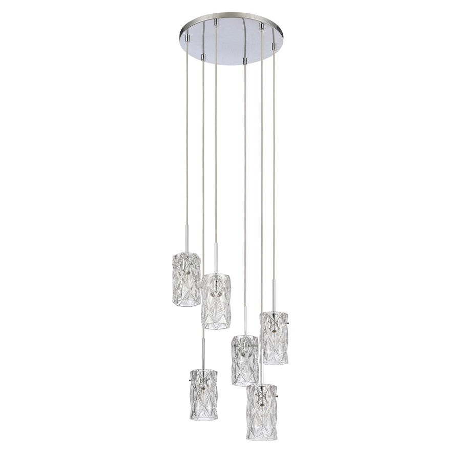 Atlas Lighting Forma de Crystal 17in 6-Light Pendant | Polished Chrome and Clear Textured Glass | Modern Dining Room & Living Room | Model CL11772-CH