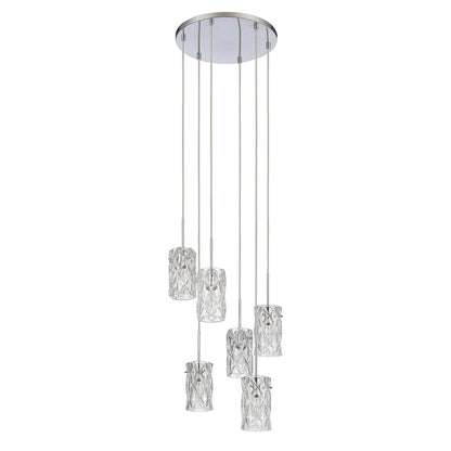 Atlas Lighting Forma de Crystal 17in 6-Light Pendant | Polished Chrome and Clear Textured Glass | Modern Dining Room & Living Room | Model CL11772-CH
