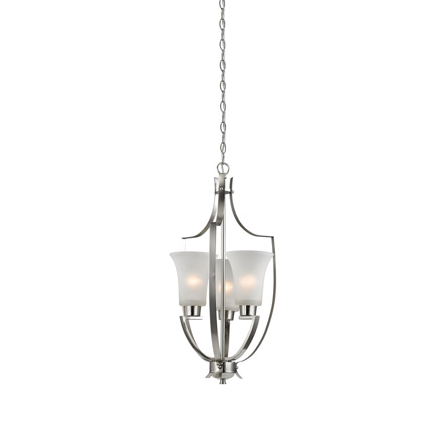 Atlas Lighting Foyer 15in 3-Light Pendant | Brushed Nickel and White Frosted Glass | Entryway & Dining Room | 15 x 15 x 27 in | Model CL11773-NK