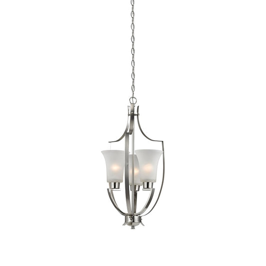 Atlas Lighting Foyer 15in 3-Light Pendant | Brushed Nickel and White Frosted Glass | Entryway & Dining Room | 15 x 15 x 27 in | Model CL11773-NK