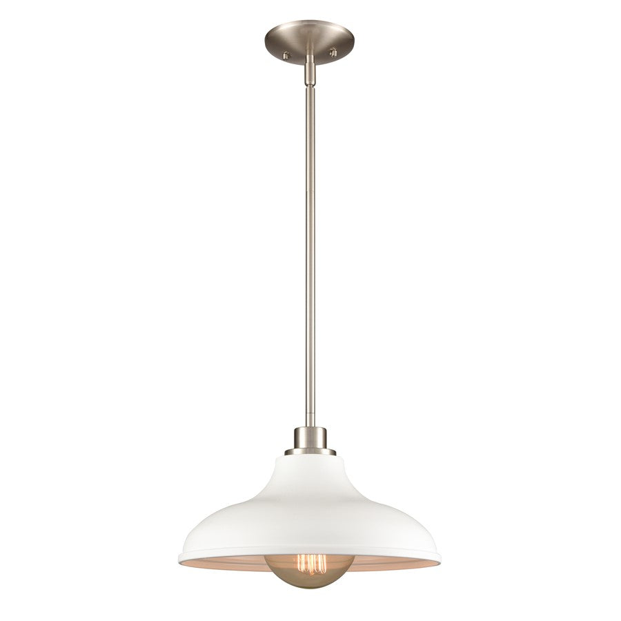 Atlas Lighting Grenville 13in 1-Light Pendant | White and Brushed Nickel Metal | Kitchen Island & Dining Room | 13 x 13 x 13 in | Model CL11774-WH