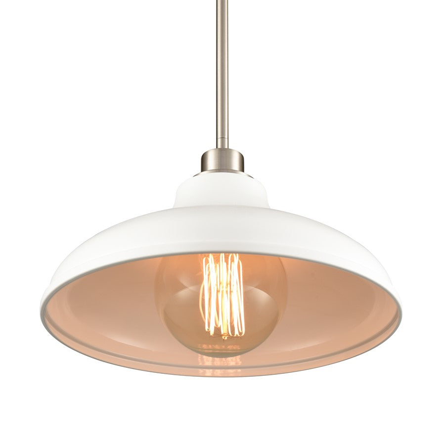 Atlas Lighting Grenville 13in 1-Light Pendant | White and Brushed Nickel Metal | Kitchen Island & Dining Room | 13 x 13 x 13 in | Model CL11774-WH