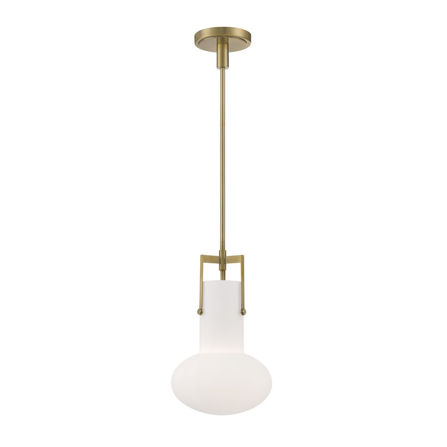 Atlas Lighting Izel 10in 1-Light Pendant | Antique Brass and White Opal Glass | Kitchen Island & Dining Room | 10 x 10 x 17 in | Model CL11779-BS