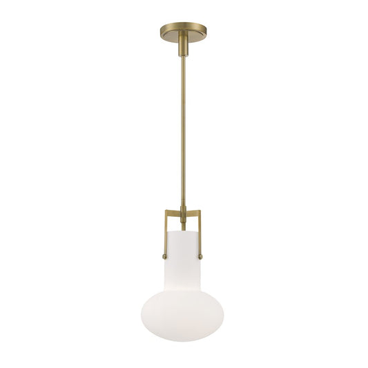 Atlas Lighting Izel 10in 1-Light Pendant | Antique Brass and White Opal Glass | Kitchen Island & Dining Room | 10 x 10 x 17 in | Model CL11779-BS