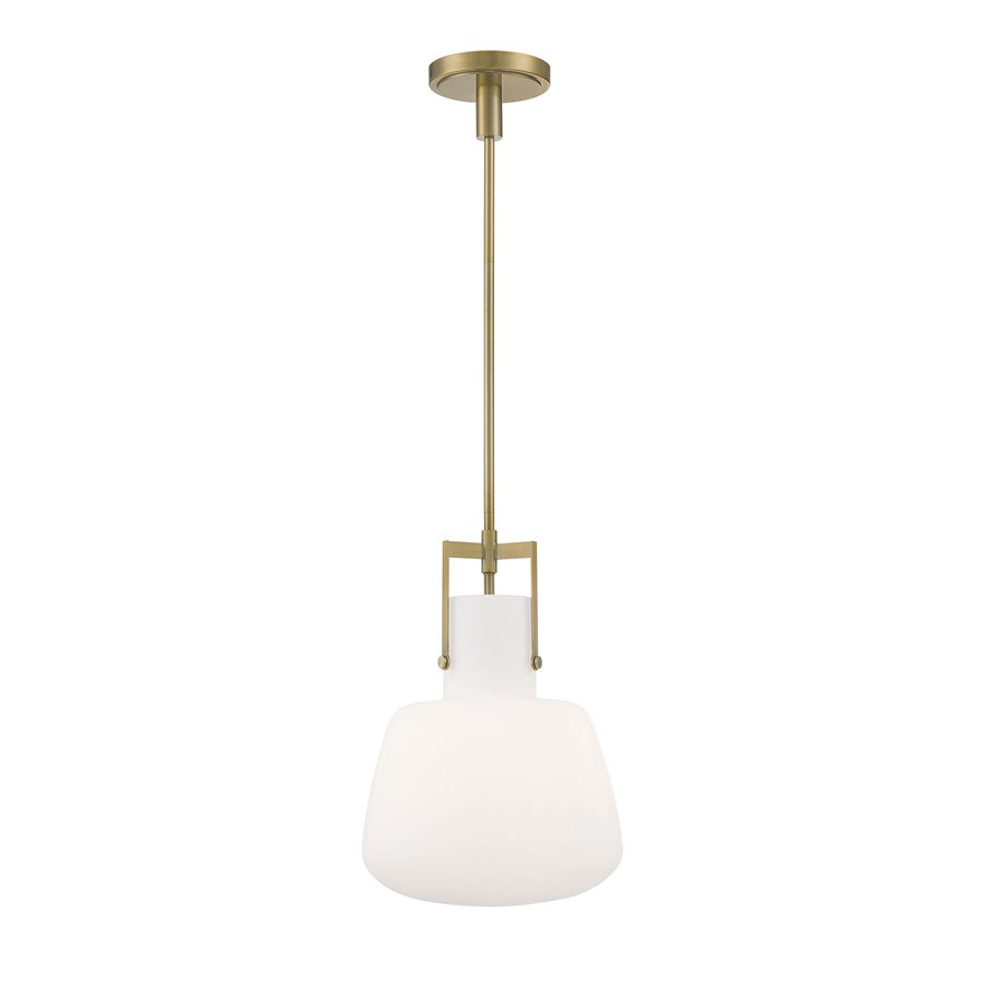 Atlas Lighting Izel 18in 1-Light Pendant | Antique Brass and White Opal Glass | Kitchen Island & Dining Room | 12 x 12 x 18 in | Model CL11780-BS