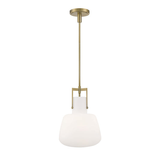 Atlas Lighting Izel 18in 1-Light Pendant | Antique Brass and White Opal Glass | Kitchen Island & Dining Room | 12 x 12 x 18 in | Model CL11780-BS