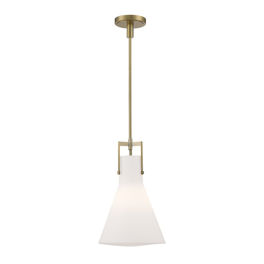 Atlas Lighting Izel 12in 1-Light Pendant | Transitional Antique Brass and White Opal Glass | Kitchen Island & Dining Room | Model CL11781-BS