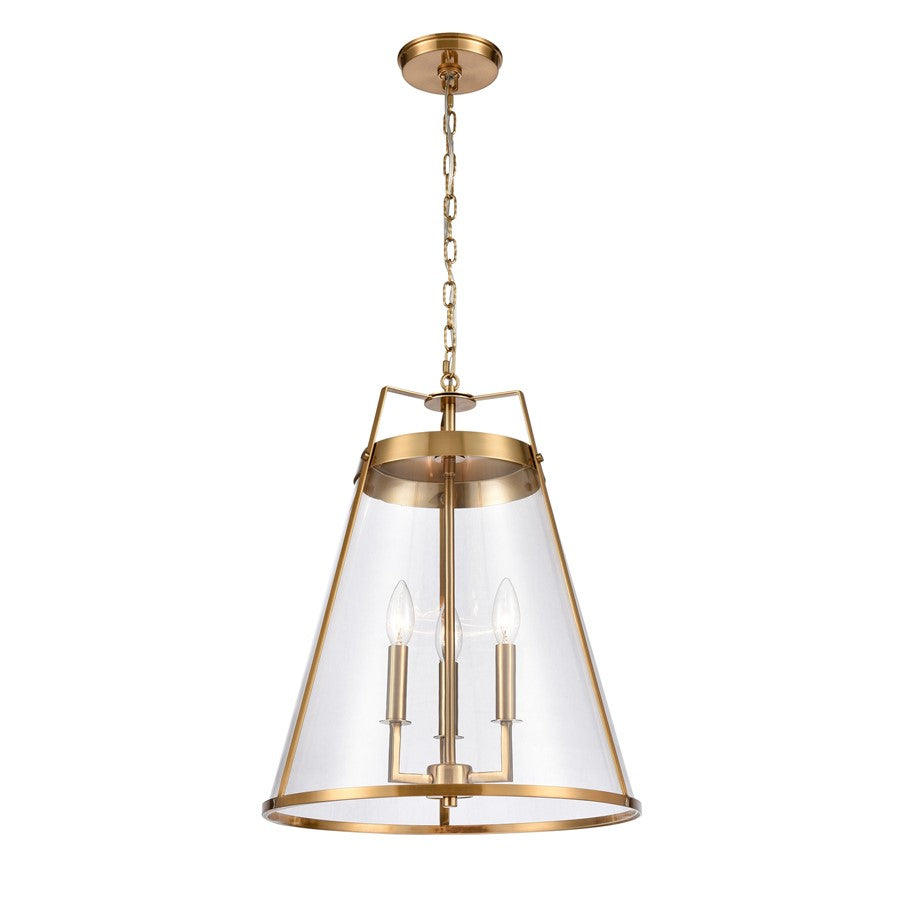 Atlas Lighting Judy 16in 3-Light Pendant | Transitional Satin Brass and Clear Glass | Kitchen Island & Dining Room | Model CL11785-BS
