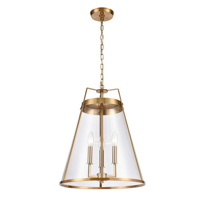 Atlas Lighting Judy 16in 3-Light Pendant | Transitional Satin Brass and Clear Glass | Kitchen Island & Dining Room | Model CL11785-BS