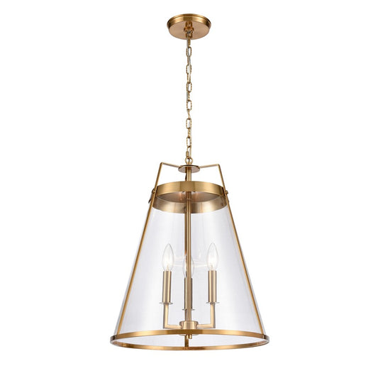 Atlas Lighting Judy 16in 3-Light Pendant | Transitional Satin Brass and Clear Glass | Kitchen Island & Dining Room | Model CL11785-BS