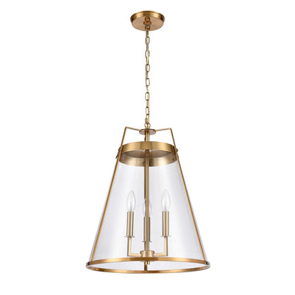 Atlas Lighting Judy 16in 3-Light Pendant | Transitional Satin Brass and Clear Glass | Kitchen Island & Dining Room | Model CL11785-BS