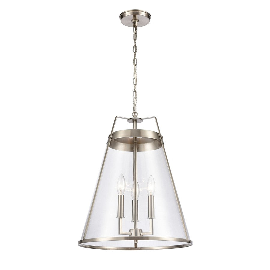 Atlas Lighting Judy 16in 3-Light Pendant | Transitional Satin Nickel and Clear Glass | Kitchen Island & Dining Room | Model CL11785-SV
