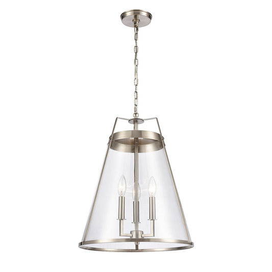 Atlas Lighting Judy 16in 3-Light Pendant | Transitional Satin Nickel and Clear Glass | Kitchen Island & Dining Room | Model CL11785-SV