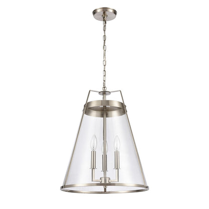Atlas Lighting Judy 16in 3-Light Pendant | Transitional Satin Nickel and Clear Glass | Kitchen Island & Dining Room | Model CL11785-SV