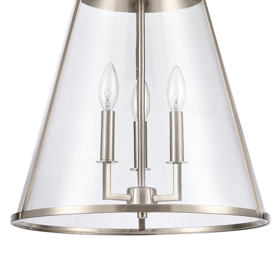Atlas Lighting Judy 16in 3-Light Pendant | Transitional Satin Nickel and Clear Glass | Kitchen Island & Dining Room | Model CL11785-SV