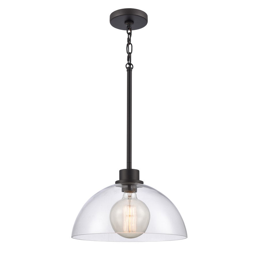 Atlas Lighting Julian 14in 1-Light Pendant | Transitional Matte Black and Clear Glass | Kitchen Island & Dining Room | Model CL11786-BK