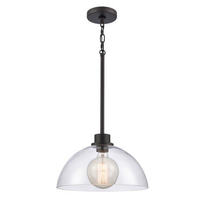 Atlas Lighting Julian 14in 1-Light Pendant | Transitional Matte Black and Clear Glass | Kitchen Island & Dining Room | Model CL11786-BK