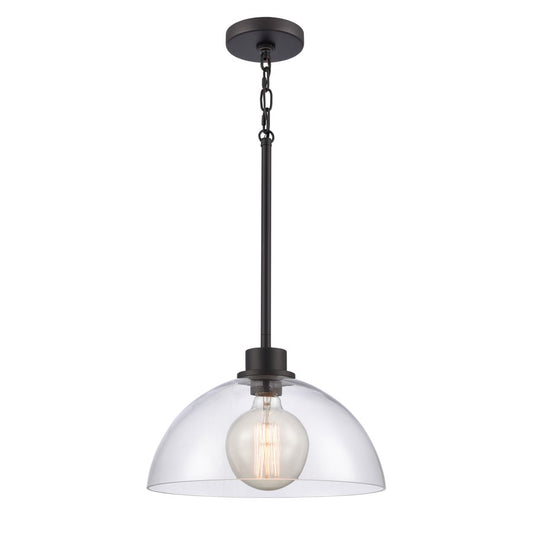 Atlas Lighting Julian 14in 1-Light Pendant | Transitional Matte Black and Clear Glass | Kitchen Island & Dining Room | Model CL11786-BK