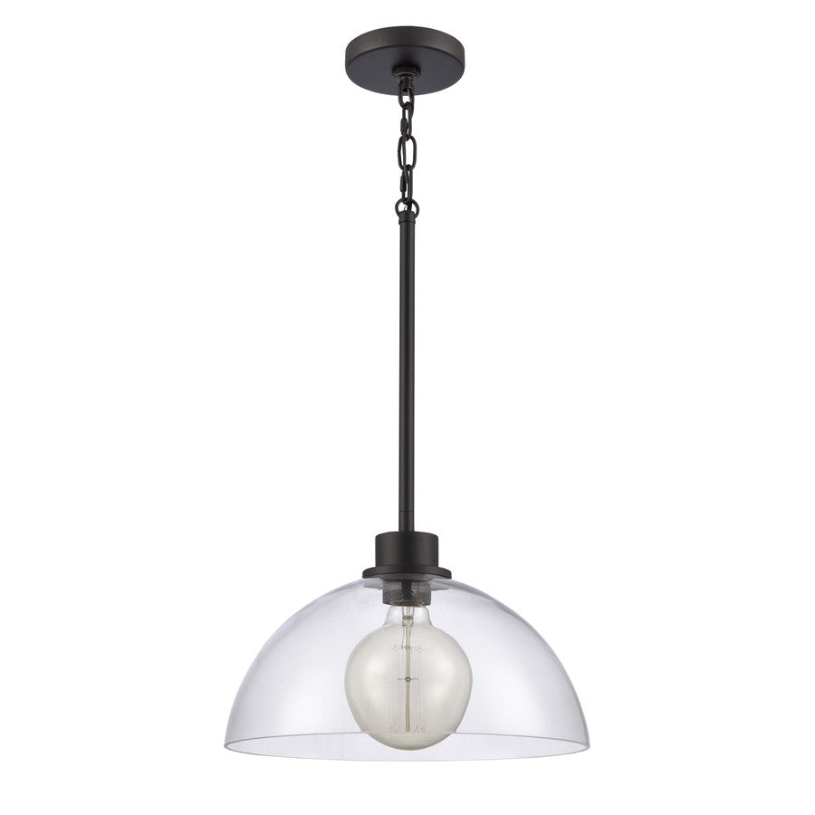 Atlas Lighting Julian 14in 1-Light Pendant | Transitional Matte Black and Clear Glass | Kitchen Island & Dining Room | Model CL11786-BK