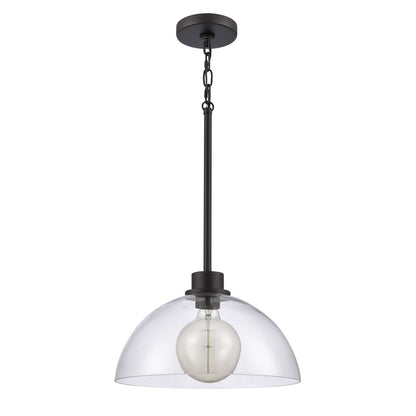 Atlas Lighting Julian 14in 1-Light Pendant | Transitional Matte Black and Clear Glass | Kitchen Island & Dining Room | Model CL11786-BK