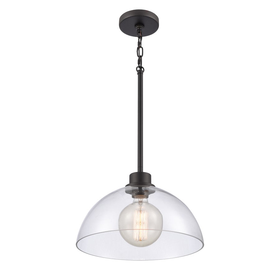 Atlas Lighting Julian 14in 1-Light Pendant | Transitional Matte Black and Clear Glass | Kitchen Island & Dining Room | Model CL11786-BK