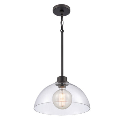 Atlas Lighting Julian 14in 1-Light Pendant | Transitional Matte Black and Clear Glass | Kitchen Island & Dining Room | Model CL11786-BK