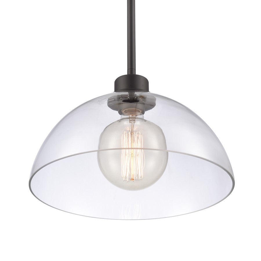 Atlas Lighting Julian 14in 1-Light Pendant | Transitional Matte Black and Clear Glass | Kitchen Island & Dining Room | Model CL11786-BK