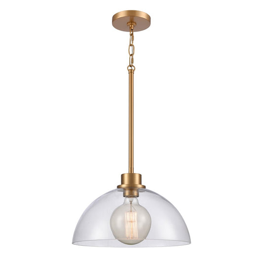Atlas Lighting Julian 14in 1-Light Pendant | Transitional Brushed Gold and Clear Glass | Kitchen Island & Dining Room | Model CL11786-GD