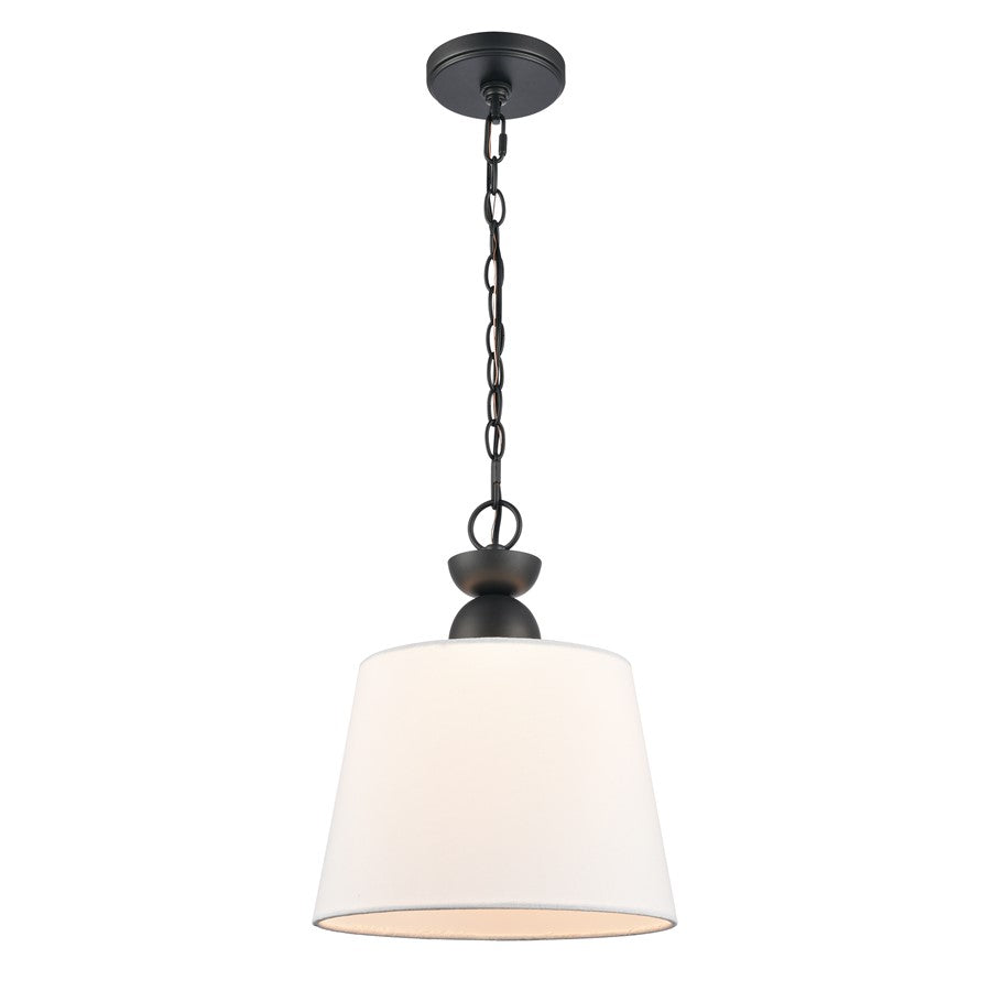 Atlas Lighting Kistler 12in 1-Light Pendant | Transitional Charcoal and White Fabric | Kitchen Island & Dining Room | Model CL11789-BK