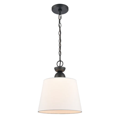 Atlas Lighting Kistler 12in 1-Light Pendant | Transitional Charcoal and White Fabric | Kitchen Island & Dining Room | Model CL11789-BK