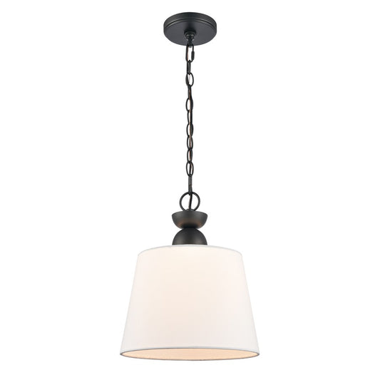 Atlas Lighting Kistler 12in 1-Light Pendant | Transitional Charcoal and White Fabric | Kitchen Island & Dining Room | Model CL11789-BK