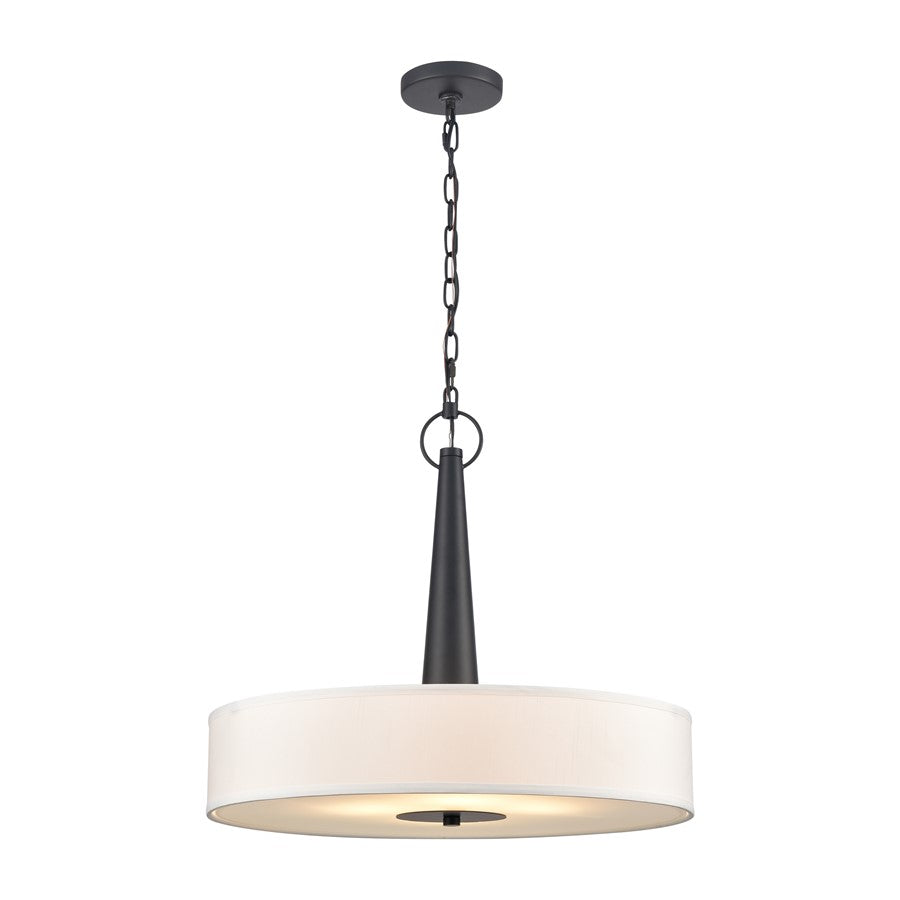 Atlas Lighting Leo 22in 4-Light Pendant | Transitional Matte Black and Off White Fabric Shade | Kitchen Island & Dining Room | Model CL11791-BK