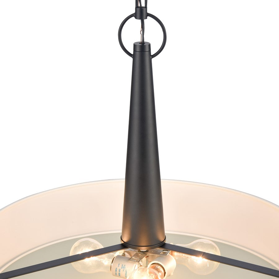 Atlas Lighting Leo 22in 4-Light Pendant | Transitional Matte Black and Off White Fabric Shade | Kitchen Island & Dining Room | Model CL11791-BK