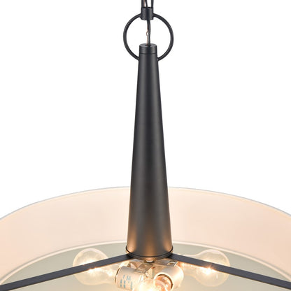 Atlas Lighting Leo 22in 4-Light Pendant | Transitional Matte Black and Off White Fabric Shade | Kitchen Island & Dining Room | Model CL11791-BK