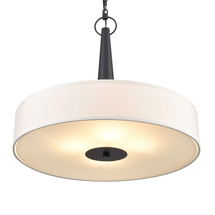 Atlas Lighting Leo 22in 4-Light Pendant | Transitional Matte Black and Off White Fabric Shade | Kitchen Island & Dining Room | Model CL11791-BK