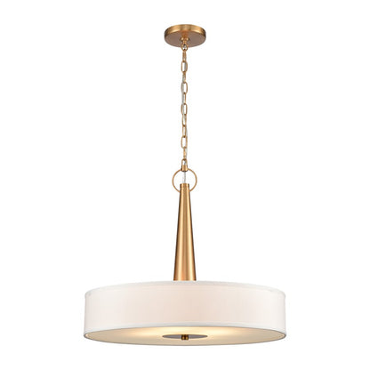 Atlas Lighting Leo 22in 4-Light Pendant | Transitional Brushed Gold and Off White Fabric Shade | Kitchen Island & Dining Room | Model CL11791-GD