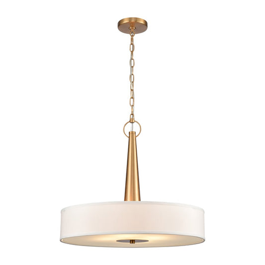Atlas Lighting Leo 22in 4-Light Pendant | Transitional Brushed Gold and Off White Fabric Shade | Kitchen Island & Dining Room | Model CL11791-GD