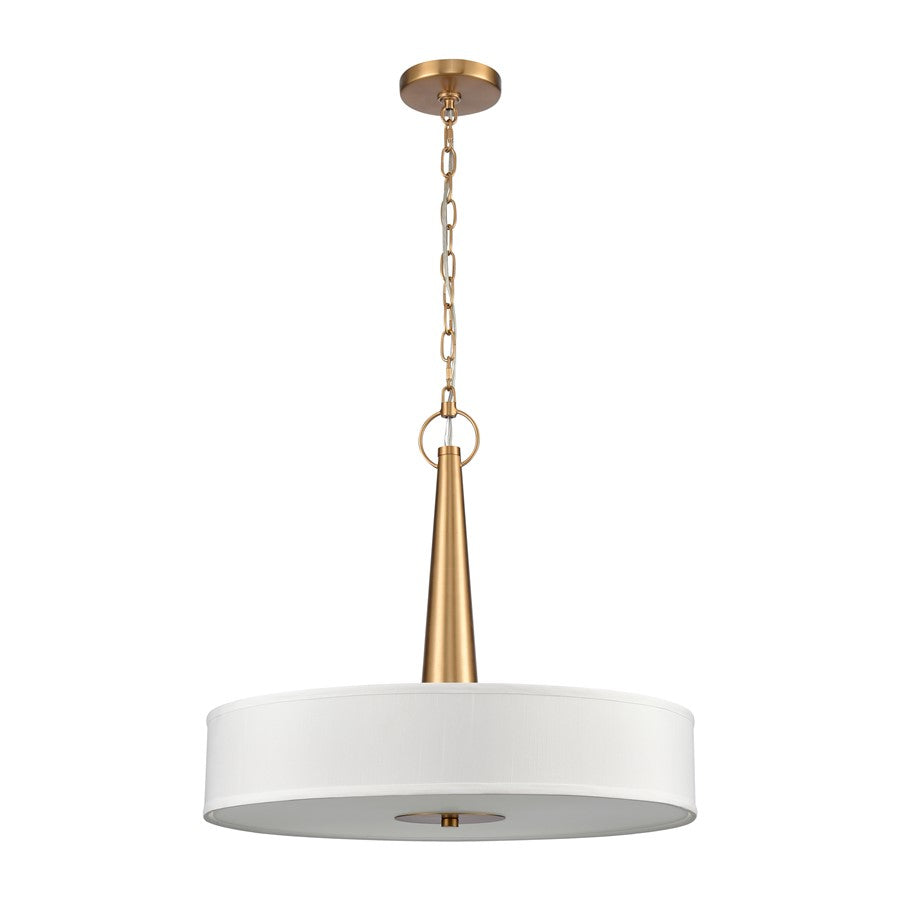 Atlas Lighting Leo 22in 4-Light Pendant | Transitional Brushed Gold and Off White Fabric Shade | Kitchen Island & Dining Room | Model CL11791-GD