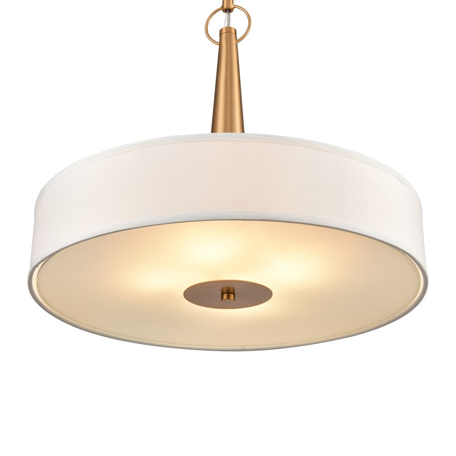 Atlas Lighting Leo 22in 4-Light Pendant | Transitional Brushed Gold and Off White Fabric Shade | Kitchen Island & Dining Room | Model CL11791-GD