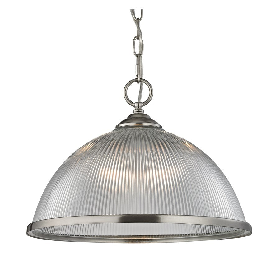 Atlas Lighting Liberty Park 15in 1-Light Pendant | Traditional Brushed Nickel and Clear Glass | Kitchen Island & Dining Room | Model CL11792-NK