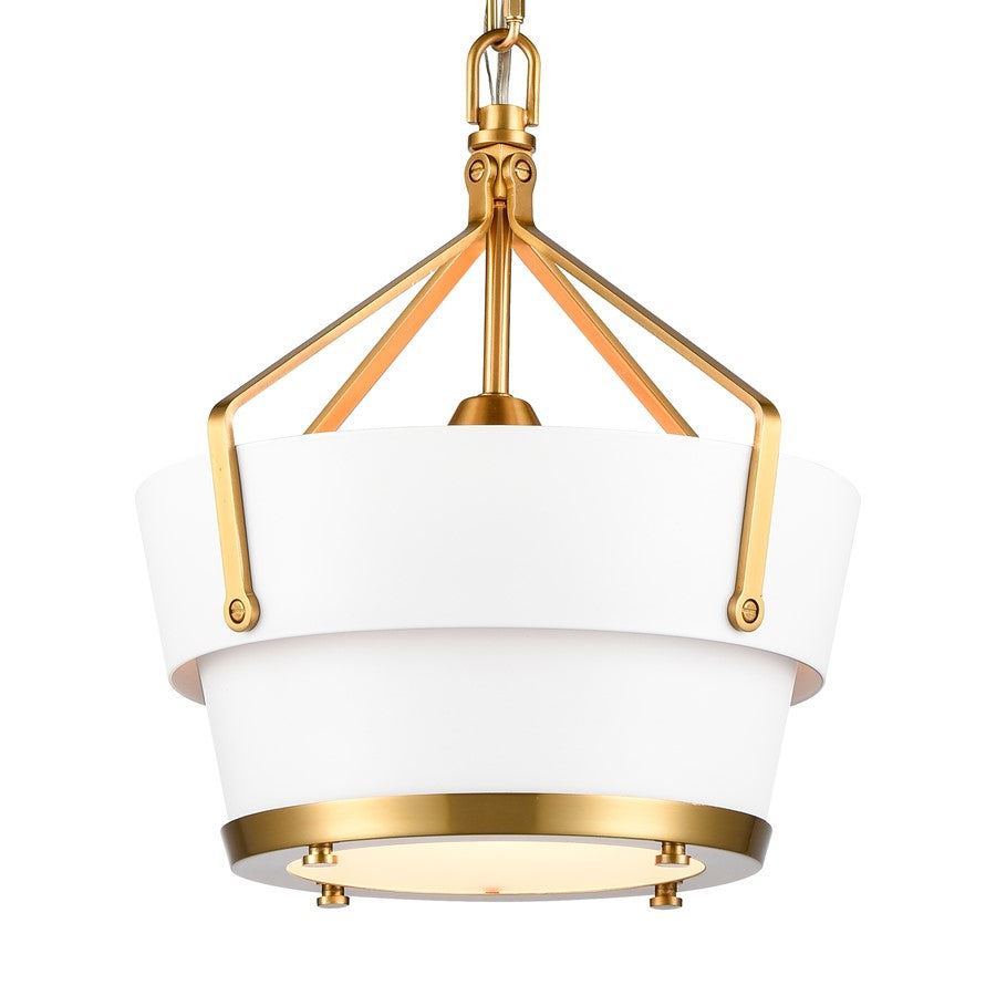 Atlas Lighting Marin 10in 1-Light Pendant | Satin Brass and White Metal | Kitchen Island & Dining Room | 10 x 10 x 13 in | Model CL11794-BS