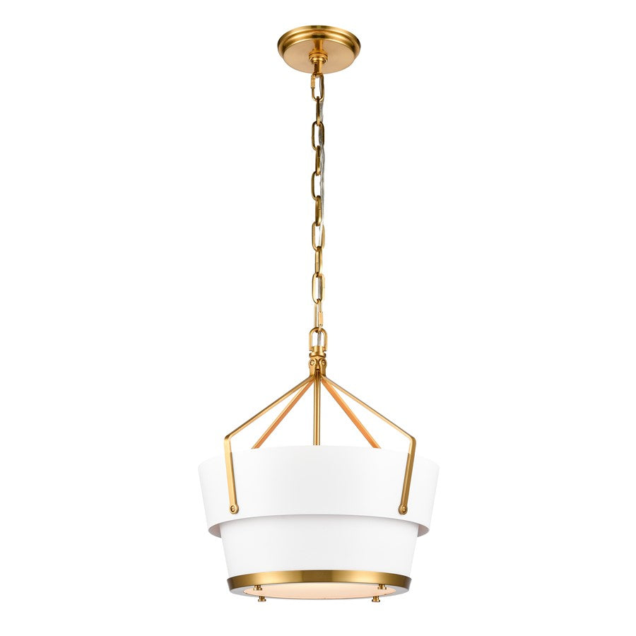 Atlas Lighting Marin 14in 1-Light Pendant | Satin Brass and White Metal | Kitchen Island & Dining Room | 14 x 14 x 16 in | Model CL11795-BS