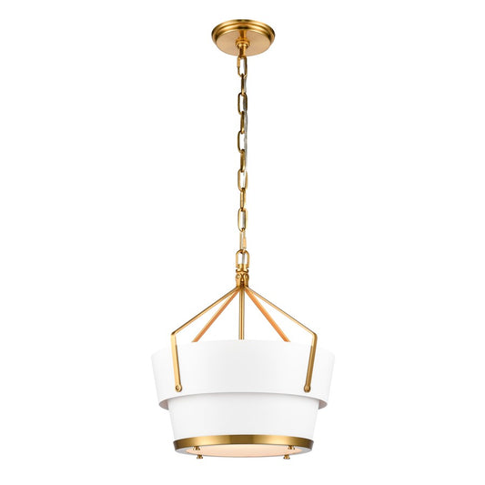 Atlas Lighting Marin 14in 1-Light Pendant | Satin Brass and White Metal | Kitchen Island & Dining Room | 14 x 14 x 16 in | Model CL11795-BS