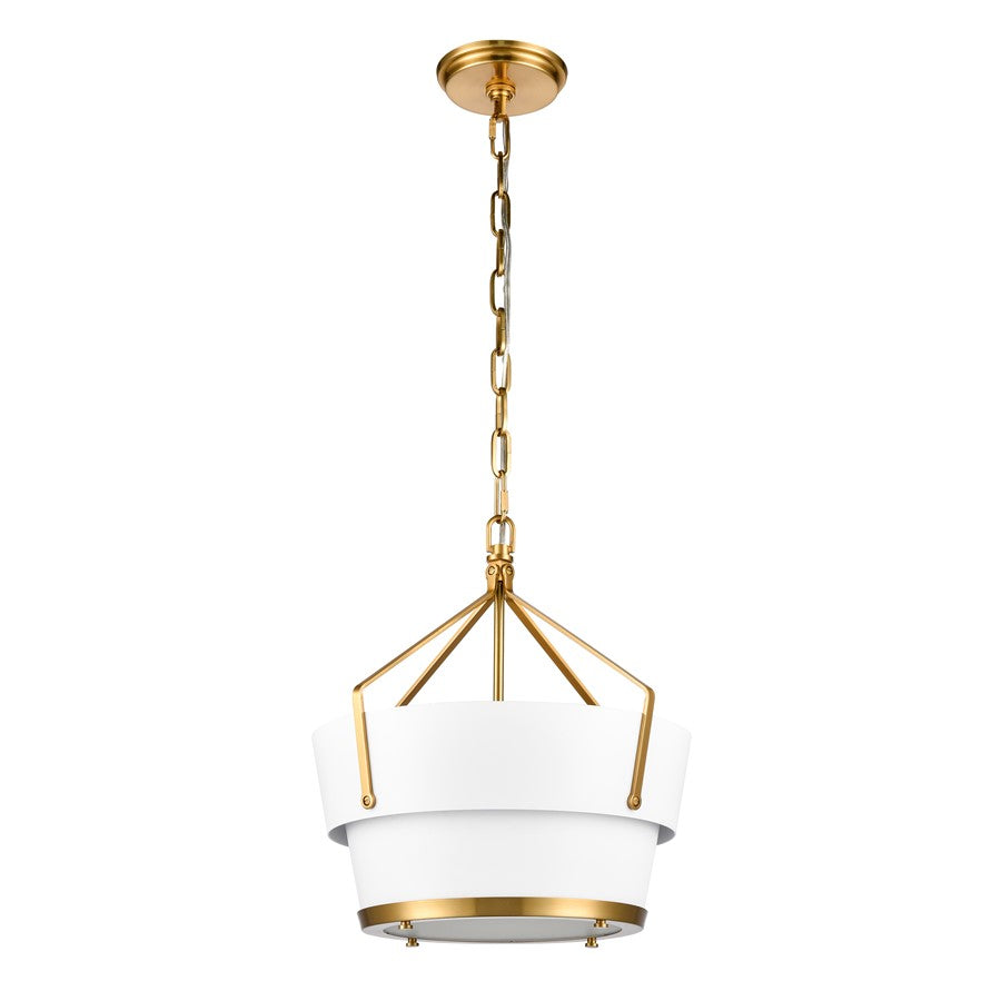 Atlas Lighting Marin 14in 1-Light Pendant | Satin Brass and White Metal | Kitchen Island & Dining Room | 14 x 14 x 16 in | Model CL11795-BS