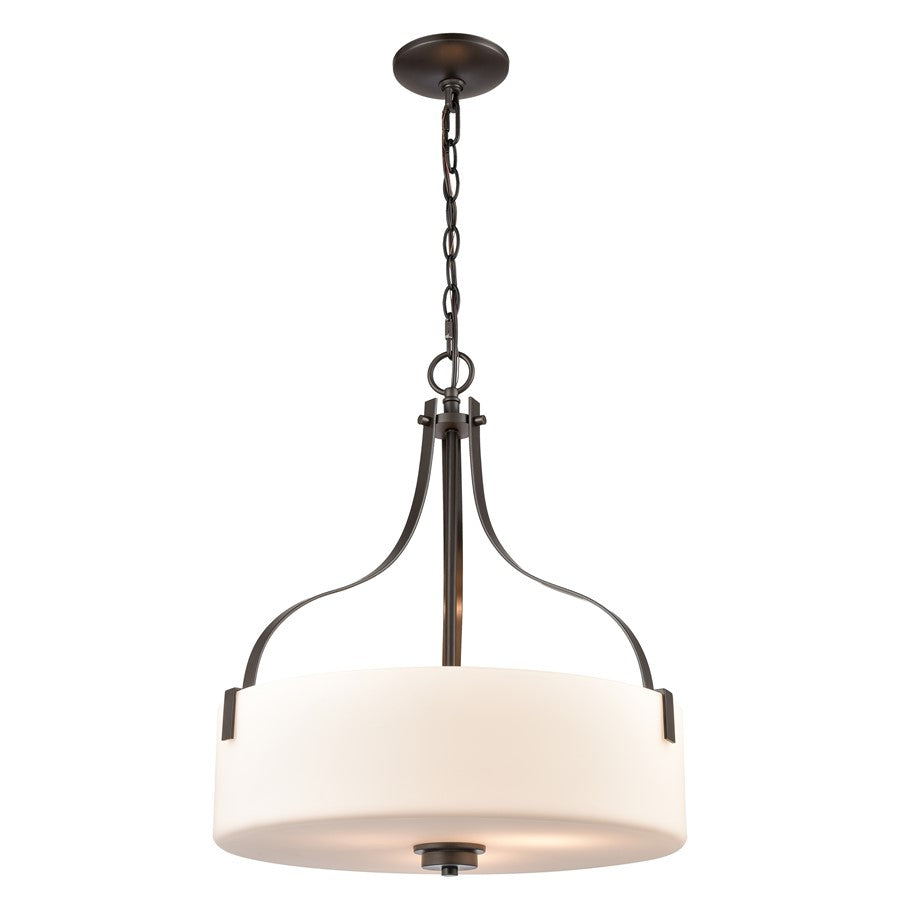 Atlas Lighting Market Square 18in 3-Light Pendant | Transitional Oil Rubbed Bronze and White Frosted Glass | Kitchen Island | Model CL11797-BZ