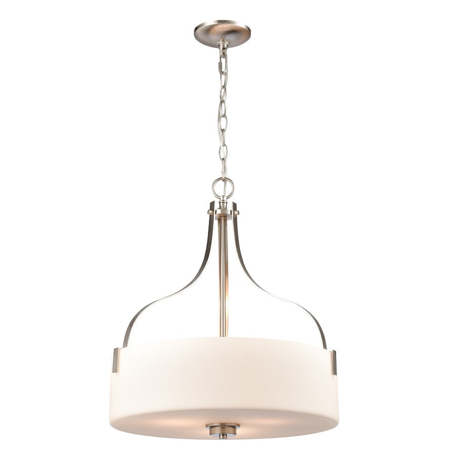 Atlas Lighting Market Square 18in 3-Light Pendant | Transitional Brushed Nickel and White Frosted Glass | Kitchen Island & Dining | Model CL11797-NK