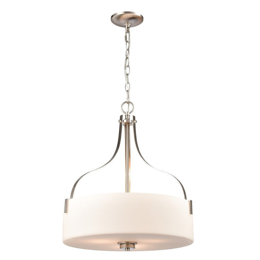 Atlas Lighting Market Square 18in 3-Light Pendant | Transitional Brushed Nickel and White Frosted Glass | Kitchen Island & Dining | Model CL11797-NK